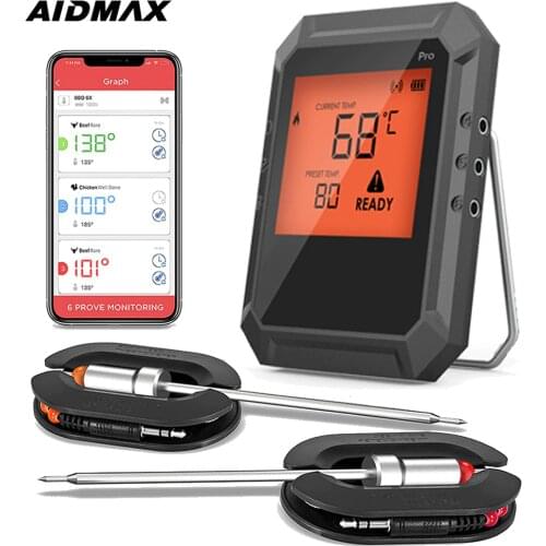AidMax Digital Wireless Bluetooth Cooking Food Thermometer Smart BBQ Thermometer for Kitchen Smoker Grill with Free App PRO02