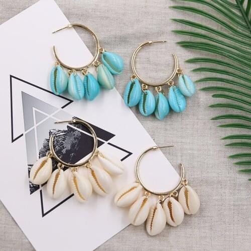 Cowrie Shell Hoop Earrings for Women Summer Beach Earring Handmade Charm Shell Hoops Fashion Jewelry 2019 Pendientes Concha
