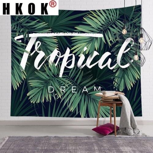 HKOK Modern Green Plant Floral Landscape Tapestry Mural Cloth Background Wall Covering Bedroom Wall Hanging Decorative 95*73cm