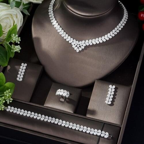 HIBRIDE Vintage Elegant Cubic Zircon Woman Necklace Earrings Jewelry Set Fashion Wedding Bridal Wedding Dress Accessories N-1090