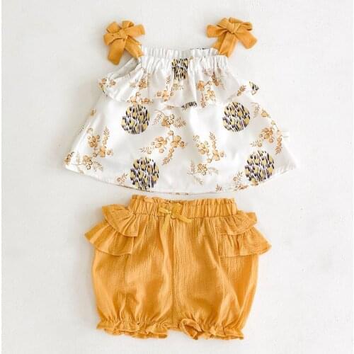 Floral Cotton Baby Girl Top+Shorts Yellow Crop Summer 2pcs Clothing Set 3 6 9 12 18 24 Month Infant Toddler Clothes OBS214811