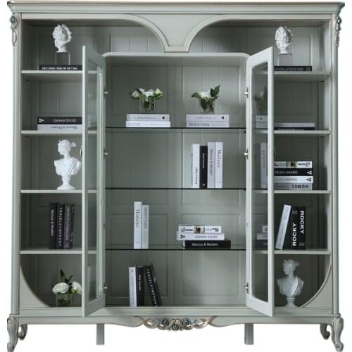 French solid wood bookcase home study bookcase European glass door light luxury carved bedroom lockers