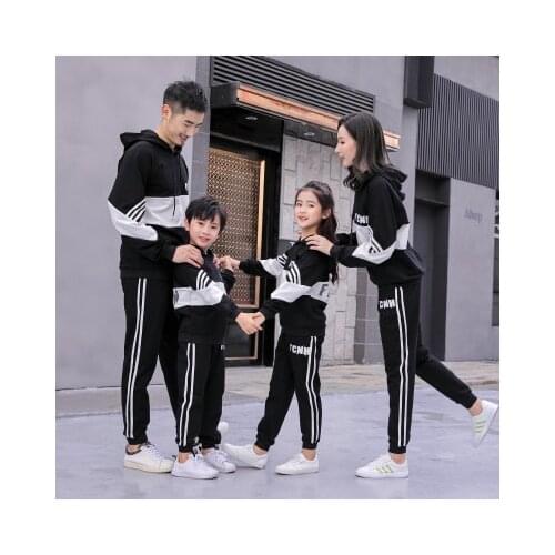 Father And Son Suits Family Sets Striped Hoodies+Sports Pants Two Piece Family Matching Fits Family Clothings Outfits
