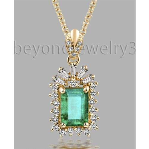 1.0ct Colombian Emerald Pendant Emerald Cut 5x7mm Emerald Diamond Pendants 18k Yellow Gold Gemstone Diamond Jewelry