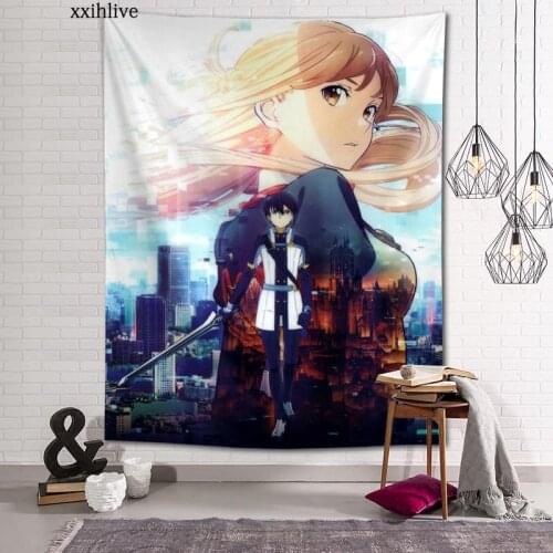 Custom Sword Art Online Hanging Fabric Background Wall Covering Home Decoration Blanket Tapestry Bedroom,Living Room Wall Decor
