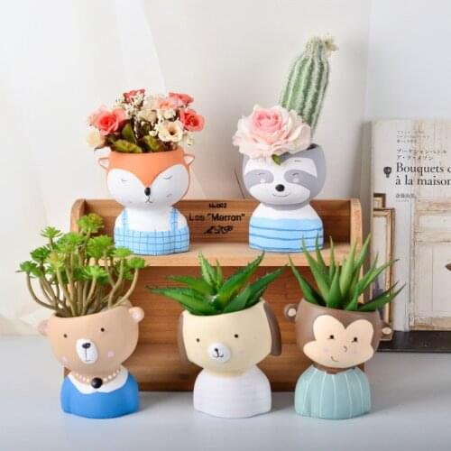 Cute Tilted Head Doll Cartoon Small Animal Cute Pet Flower Pot Web Celebrity Bedroom Table Decoration Piece Succulent Green Plan