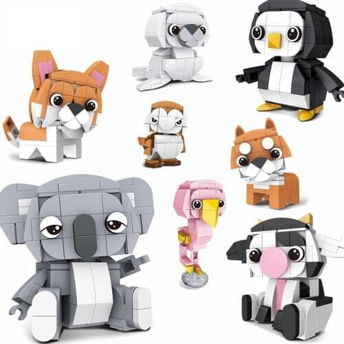 NEW ideas Animals Series cat dog penguin Koala Cow Flamingo Sea lion owl Building Blocks Model Sets Bricks Classic Movie Toys