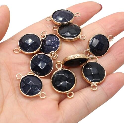 Natural Stone Golden plated Pendant Round Blue Sand Faceted Pendant for Jewelry Making Tribal Necklace Bracelet 15x24mm