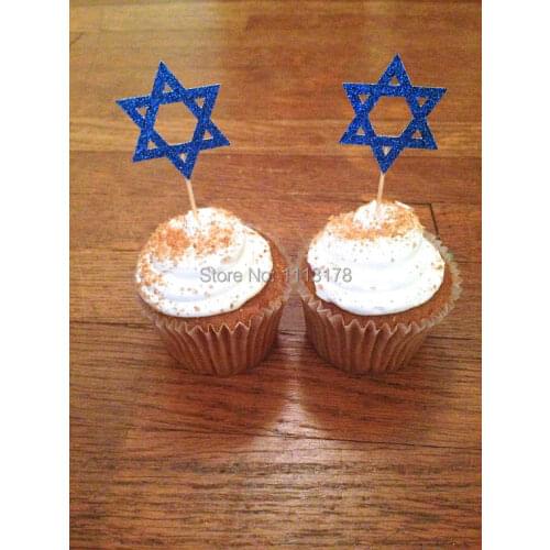 Cheap Hanukkah Star of David Cupcake Toppers -- Hanukkah Decorations / Party Picks cake topper