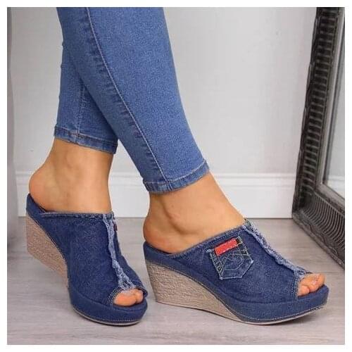 Slippers Women Sandals 2020 New Female Shoes Wedges Slippers Fashion Heeled Shoes Hollow Casual Fish Mouth Slippers Women