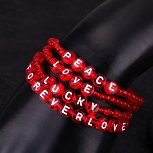 2021 New Red Acrylic Beads 26 Letters Bracelets For Women Fashion Simple Stretch Letter Lucky Love Bracelet Elastico Duftgold