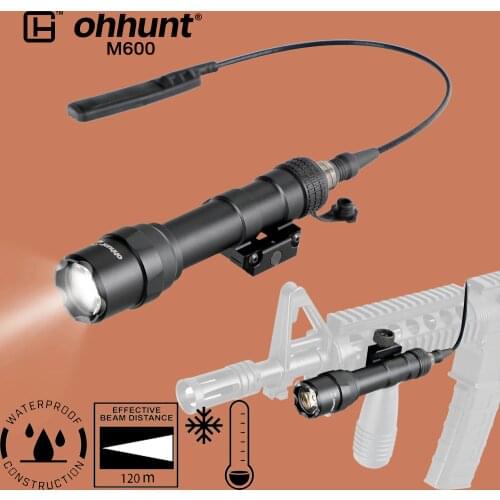 Ohhunt M600 Hunting Scout Light 500 Lumens IPX6-IPX7 Waterproof Low Temperature Resistant Tactical LED Flashlight with 2 Switch