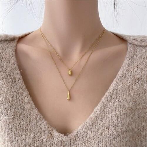 18K Gold Plated Titanium Steel Water Drop Pendant Necklace Clavicle Chain Necklace Lovely Drop Shaped Necklace For Women Gift