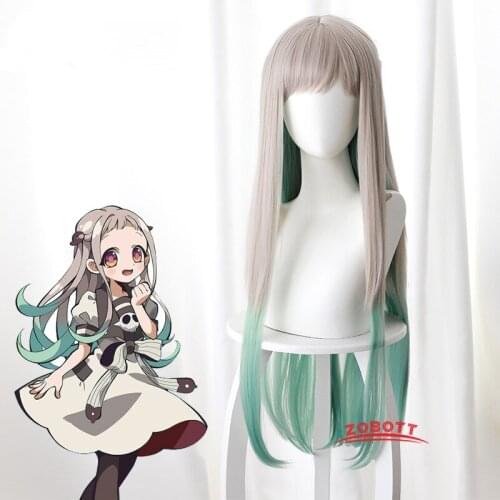 Nene Yashiro Jibaku Shounen Hanako-ku Cosplay Wig Toilet-bound Hanako-kun Wigs Long Hair Gray Green Straight Hair for Women