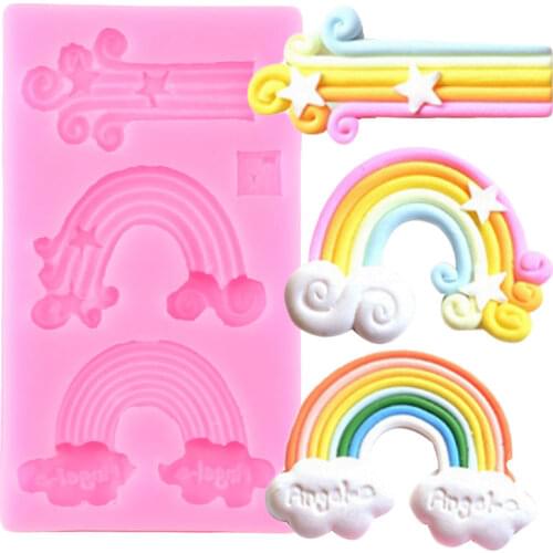 Rainbow Clouds Silicone Mold Baby Birthday Stars Cupcake Topper Fondant Molds Cake Decorating Tools Clay Candy Chocolate Moulds