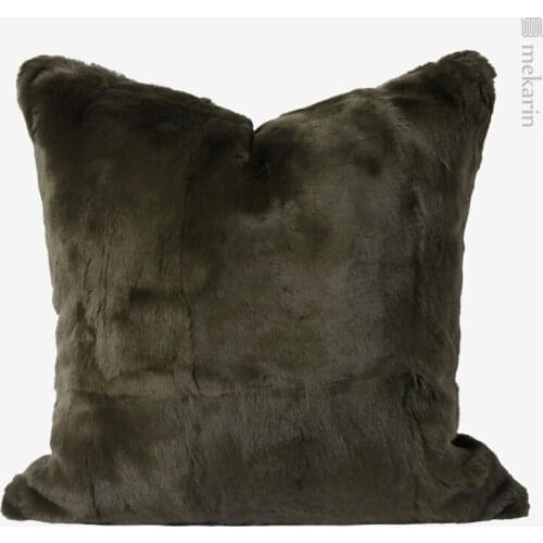 Nordic luxury living room plush pillow sofa cushion olive green rabbit fur bedside pillowcase hotel winery meeting room pillow