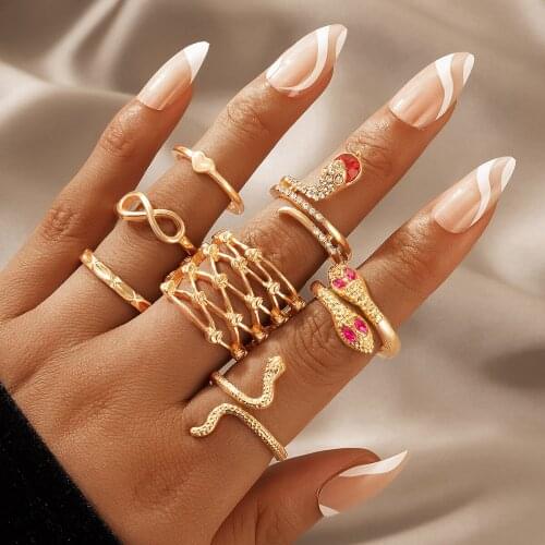 Tocona 7pcs/sets Luxury Crystal Stone Gold Ring Sets for Women Men Charms Snake Hollow Out Geometry Jewelry кольца 19663