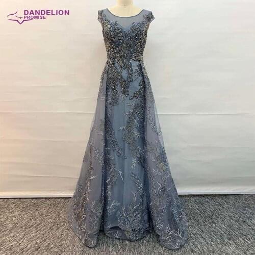 Luxury A-Line Sleeveless Evening Dresses For Women 2021 Dubai O-Neck Crystal Handmade Sexy Long Formal Party Gowns