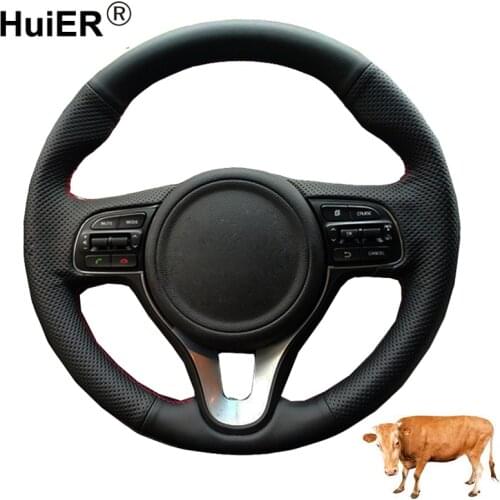 Hand Sewing Car Steering Wheel Cover Top Cow Leather For Kia K5 Optima 2016 2017 2018 Sportage KX5 2016-2018 2019 Niro 2017-2019