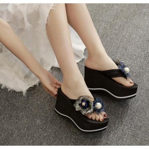 New 9cm flip flop wedges heels summer slippers woman shoes women girls beach shoe light bottom platform 39 sliders female