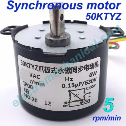 Synchronous Motor 50KTYZ AC 110V 120V 50/60Hz 1/2.5/5/10/15/20/30/50/60/80/100/110 rmp/m CW/CCW 6W Torque 30-0.6kgf.cm