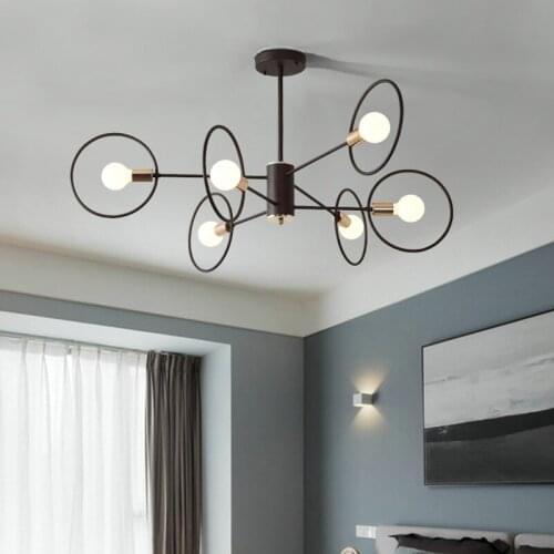 Nordic chandelier modern personality creative simple circle ring living room study dining room bedroom molecular lamp