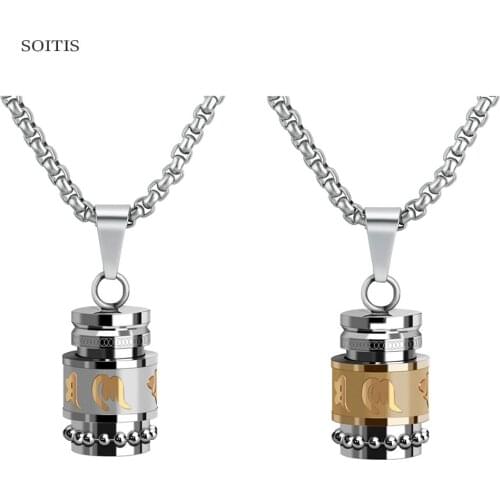 SOITIS Gold Fillable Mantra Pendant Necklace Urn Jewelry Buddhism Six Words Prayer Box Keepsake Pendant Urn Necklace