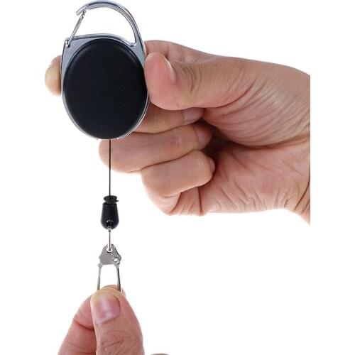 Recoil Extendable Nylon Wire 60cm 23in Key Chain Ring Belt Clip Pull Keyring Retracting ID Card Badge Holder