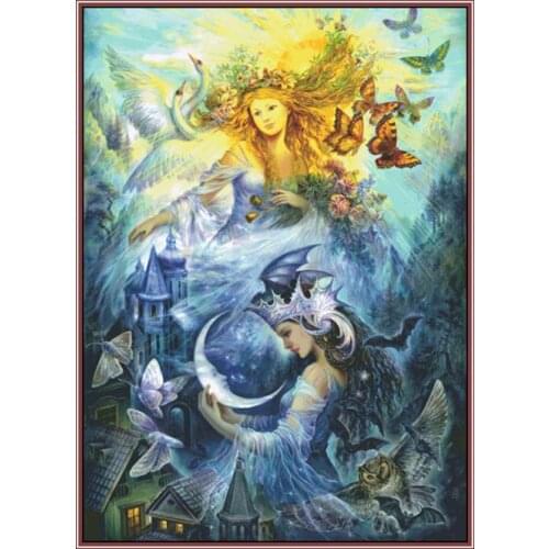 Top Quality 14CT Counted Unprinted Cross Stitch Kits Set Needlework For Embroidery Decor Art Day and Night Scenery Animal Fairy