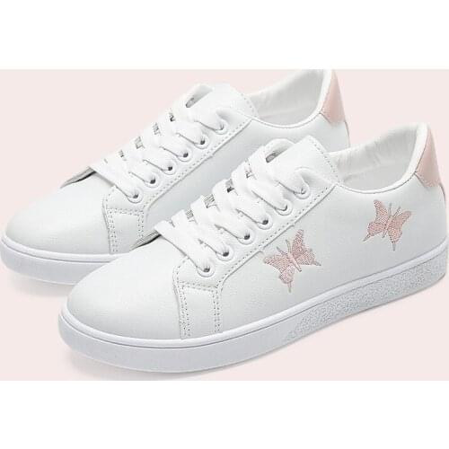 High Quality Women White Super Cool Sneakers Female Skateboarding Shoes Butterfly Embroidery Athletic Sport Trainer Shoes