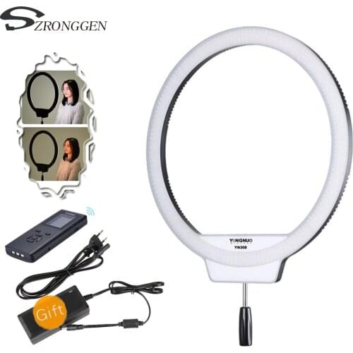 Yongnuo YN308 + Power Adapter + Remote Controller Bi-color 3200K-5500K CRI95+ Led Ring Video Selfie Fill Light Lighting