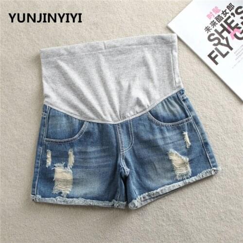YUNJINYIYI Denim maternity shorts maternity clothing pregnancy cotton shorts belly tight jeans ladies clothes ladies pants
