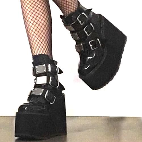 Womens 2021 INS HOT Big Size 42 Black Gothic Style Motorcycles Platform Shoes Fashion Punk Street Cosplay Ankle Boots