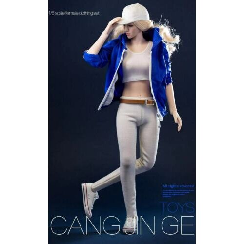 1:6 Female Soldier Clothes Suit Blue Sportswear Jacket White Jeans F Figure Toys