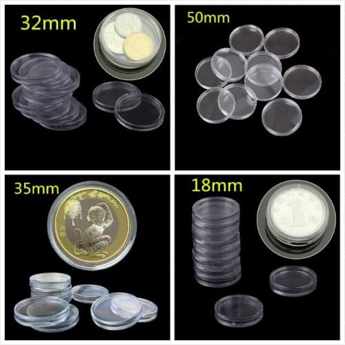 10Pcs/Box Coin Box Clear 18-50mm Round Boxed Holder Plastic Storage Capsules Display Cases Organizer Collectibles Gifts