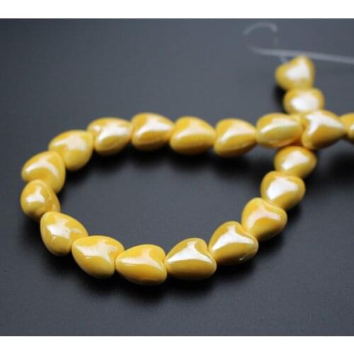 20Pieces 11.6mm*12mm*8.6mm Simply Heart Shape Beads Ceramic Beads Yellow color for jewelry making