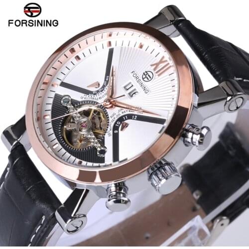 2017 Forsining Automatic Mechanical Mens Watches Top Brand Luxury Leather Wrist Tourbillon Watch erkek kol saati Montre Homme