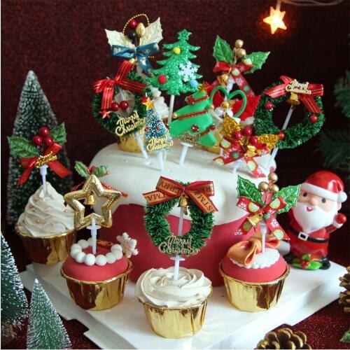2020 Mini Merry Christmas Party Cupcake Toppers Small Xmas Cake Topper Supplies for Home Xmas Christmas Party Cake Decorations
