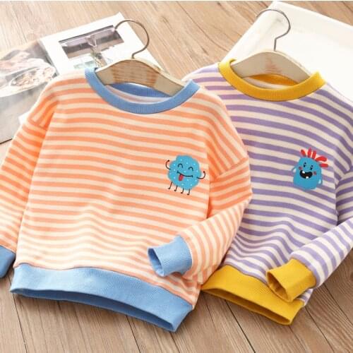 2021 Spring Autumn New Arrival 2 3 4 5 6 7 8 9 10 Years Children O Neck Cotton Colorful Stripe Sweatshirts For Kids Baby Girls