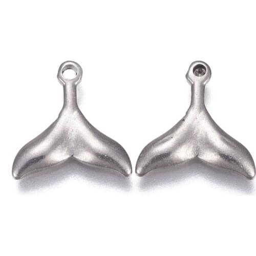 30pcs 304 Stainless Steel Whale Tail Shape Pendants 11x11x1.5mm, Hole: 1.2mm, Stainless Steel Color