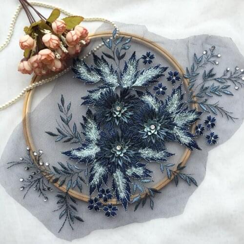 3D multi-color beaded hot drilling 3D flower embroidery lace patch DIY wedding dress headdress clothing accessories