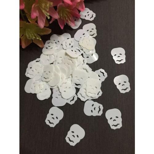 500pcs/lot 12*14mm Milky White Skull Deaths Head Sequins PVC Flat Paillette Crafts For Sewing DIY Accessory Kids DIY