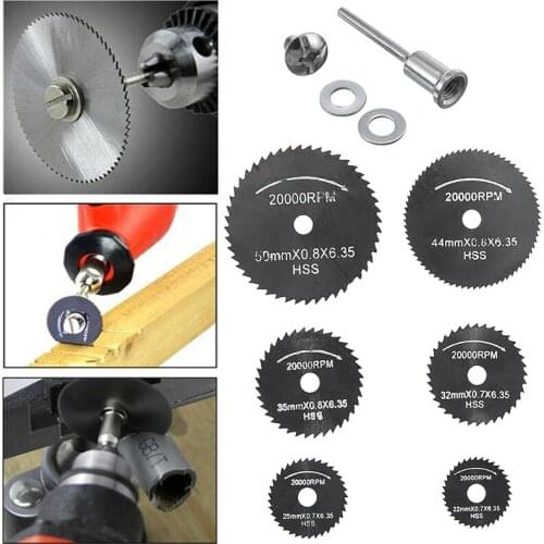 7pcs HSS Saw Blades Tool Kit Wood Plastic Cutting Blade Disc 22-50mm +Extension Rod for Fast Precision Cutting Power Accessories