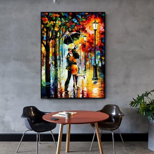 Abstract Landscape Canvas Paintings Wall Art Posters And Prints Forest Street Rainy Couple Pictures for Living Rome Home Decor