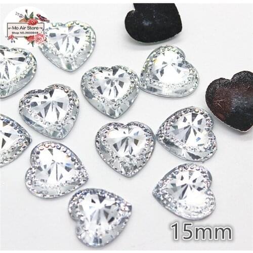 50pcs shiny clear heart Acrylic Flat back Cabochon Art Supply Decoration Charm Craft DIY 15mm no hole