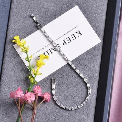 Square Zircon Bracelet, Transparent Crystal Tennis Jewelry, Exquisite Accessories For Women