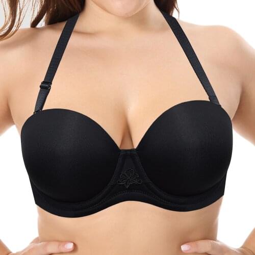 VOGUESECRET Women Strapless Cross Bra Plus size 32 34 36 38 40 42 44 B C D DD E F G H 1/2 Cup Multiway Anti-slip Bra with Straps
