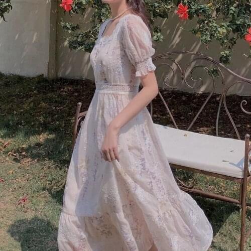 One Piece Dress Korean Elegant Vintage Dresses Women Casual Floral Design Sexy Midi Dresses Evening Lace-Up 2021 Summer Chic