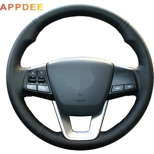 Handsewing Black Artificial Leather Steering Wheel Covers for Hyundai ix25 2014 2015 2016
