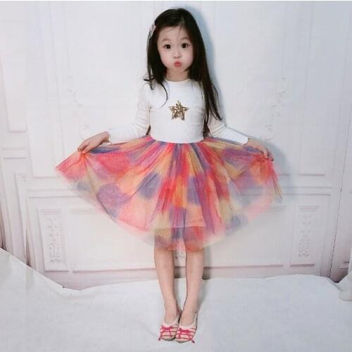 Kids Autumn Winter Dresses For Girls Star Sequins Princess Dress Girls Long Sleeve Party Vestidos Girls Skirt